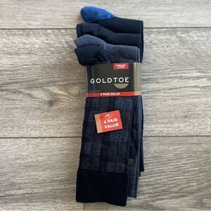 Goldtoe Men’s Fashion Value 4 Pack Alpine Plaid Special Navy Blue Dress Sock NWT